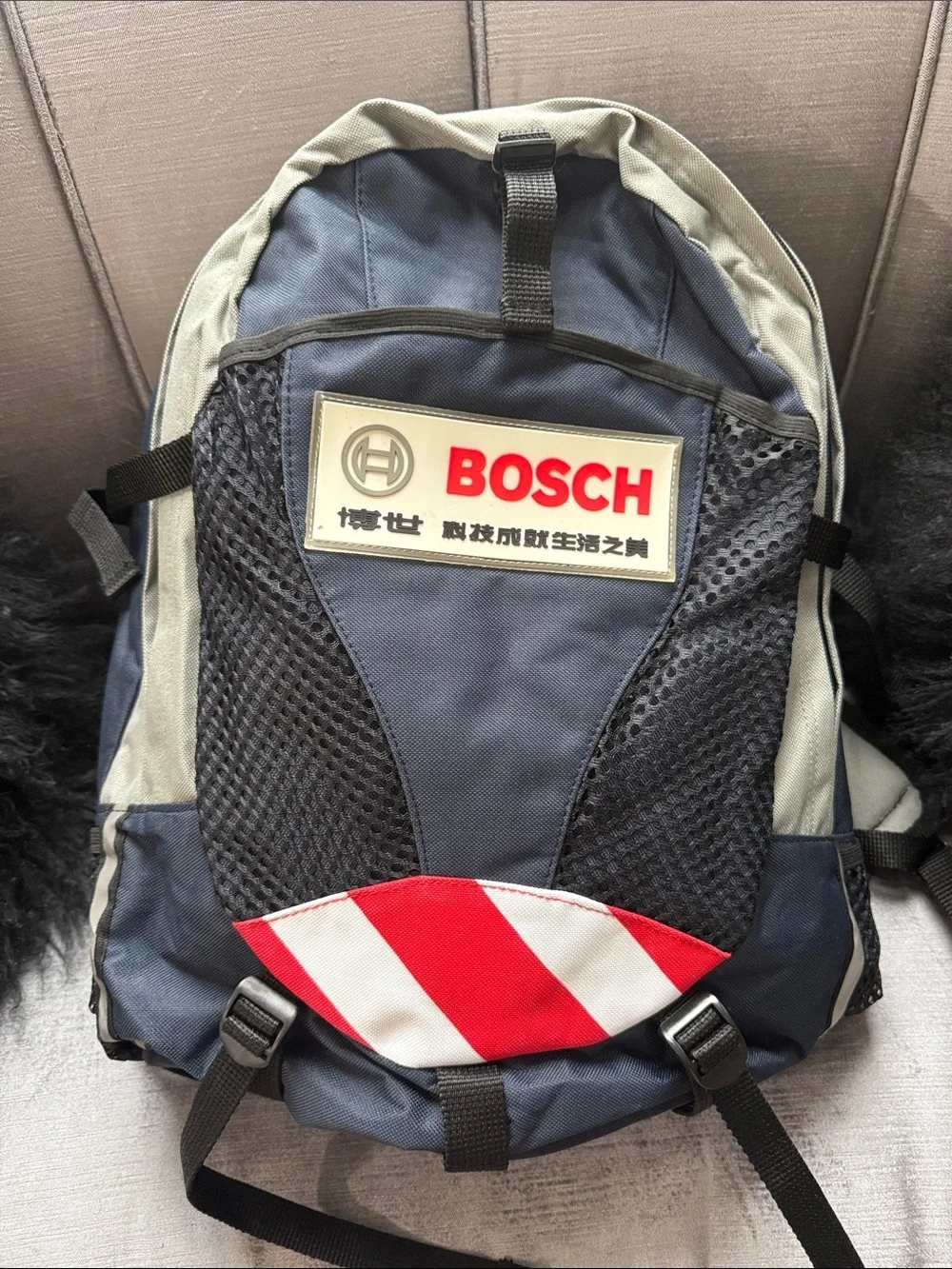 Navy and Gray Men's Backpack with Red Accent
